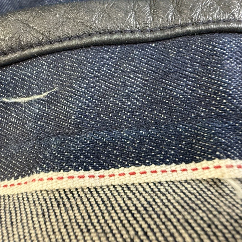 G Star Raw 30 Y Jeans Dark Wash Moto Double Knee Leather Trim Men's Size‎ 32x28